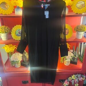 Club Monaco - Black Long-Sleeve Sheer-Sleeve Shift Dress